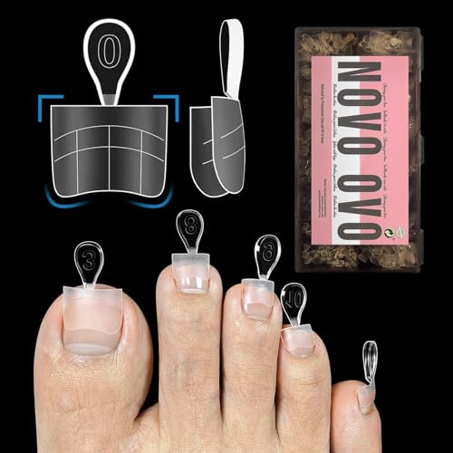 NOVO OVO Half Cover Toe Nail Tips Square Meidum,Quadrat fußnägel zum aufkleben mit Hilfslinie, half cover soft gel Artificial toe nail tips with guide line künstliche zehennägel, 15 Größen, 300 Stück