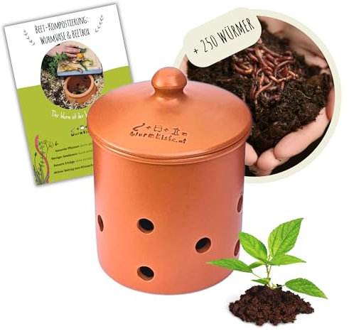wurmkiste.at 3L Wurmvase aus Ton | Beetkomposter Starterset inkl. 250 Kompostwürmer