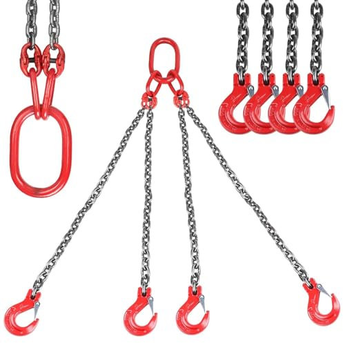 XMWOEIX Hebekette 2/4 Beine Kettenschlinge mit Schlingenhaken G80 300cm Hebekettenschlingen Kette zum Aufhängen mit Verkürzern Kran 4T8800LBS Hochleistungs-Hebekettenschlinge mit Haken