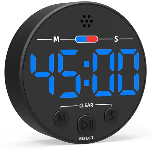 Large LED Digital Timer, Magnetic Countdown Loud Timer for Kitchen Cooking, Classroom Whiteboard, Kids, Toddler, Game, Productivity, Focus, Work, Task, Office, Meeting – Small, Simple, Visual, Blue