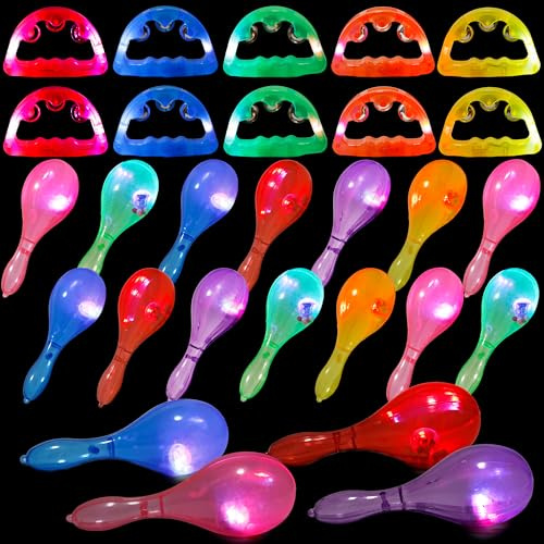 28-teiliges LED-Percussion-Instrumenten-Set enthält 18 LED-Tamburin mit 10 Mini-Kunststoff-Maracas, die im Dunkeln leuchten, für Hochzeiten, Partys, Musikinstrumente