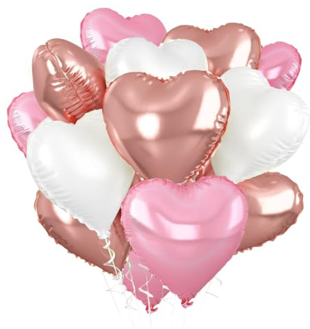 Herz Folienballon Roségold Rosa Weiß, 18 Zoll Herz Helium Luftballons, Roségold Herzluftballons, Rosa Herzballons Hochzeit, Herzform Folienluftballon für Geburtstag Verlobung Muttertag Valentinstag