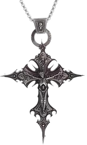 GONZTEL 1 pezzo Collana Gotica Vintage con Ciondolo Croce e Teschio, Stile Punk per Halloween, Gioielli Gothic Uomo, Idea Regalo
