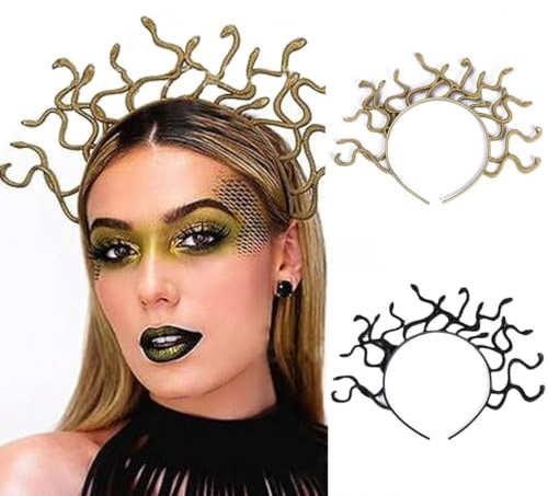 Jascatin Schlange Kopfschmuck Medusa Stirnband griechische Göttin Kopfschmuck Halloween Cosplay Kostüm Maskerade Zubehör für Party (Schwarz)