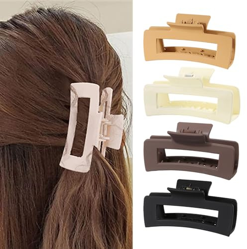 Paquete de 4 Pinzas Grandes para el Cabello, Pinzas Cuadradas Mate de 10 cm para Mujer, Antideslizantes Pinza para Cabello, Accesorios Resistentes para Peinar el Cabello