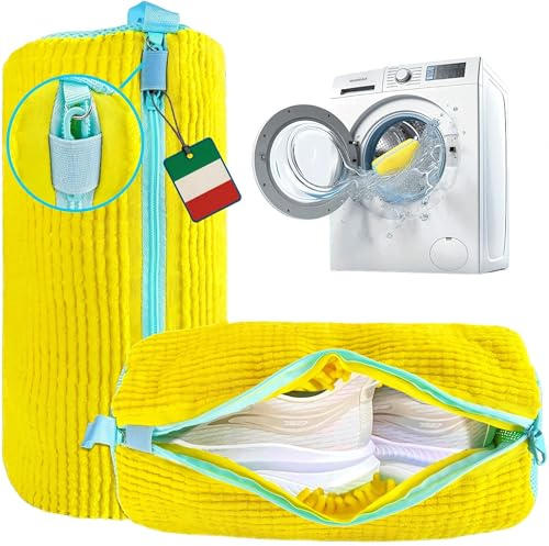 Shoozie 2 Sacchetti per Lavare Scarpe in Lavatrice Universali in Resistente Microfibra Imbottita per Pulizia a 360° – Sacchetto Scarpe Lavatrice con Cerniera Rinforzata e Cuciture Resistenti (Giallo)