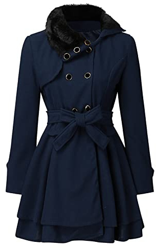 Wintermantel Damen Lang Elegant Wollmantel Damen Winter Mantel Frauen A-Linie Winterjacke Damen Warm Wintercoat Revers Parka Mit Knöpfen Coat Winddichter Trenchcoat Tweed Jacke Outwear