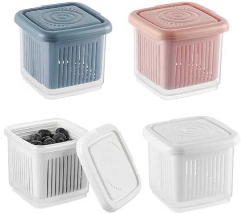 MOLIGOU 4 Pcs Berry Basket and Colander, Berry Storage Container for Fridge, Small Fruit Container for Grape, Cherry