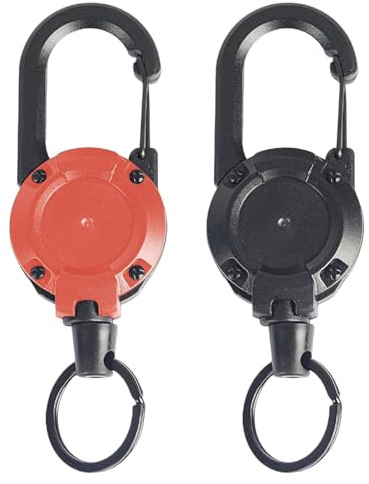 JIUCHAOTONG 2 Pcs Retractable Keychain, Heavy Duty Lanyard Badge Reel, Retractable Keyring with Steel Cord, Bearing Force Durable Lanyard, for Office, Construction & Outdoor Use (Black, Orange)