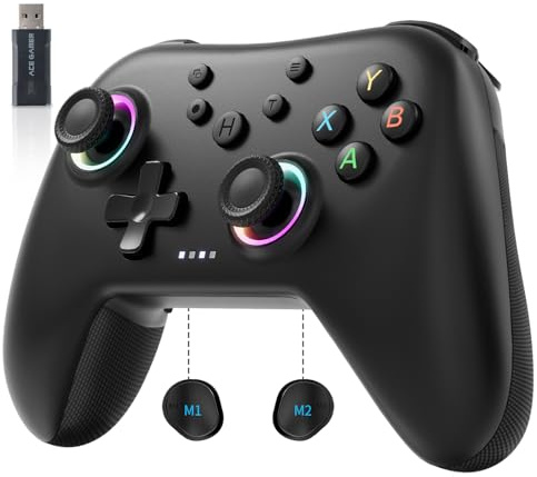 AceGamer Aurora 2.4G Manette sans fil Bluetooth, avec joystick à effet Hall, actionneur à résonance linéaire, touche de retour programmable, manette PC pour Windows PC/Switch/Stem/iOS/Android - Noir