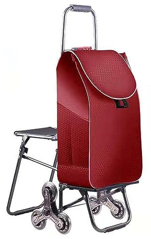Collapsible Stair Climber Shopping Trolley with Seat & Waterproof Cover - Durable Foldable Grocery Cart with Smooth Wheels for Effortless Transport