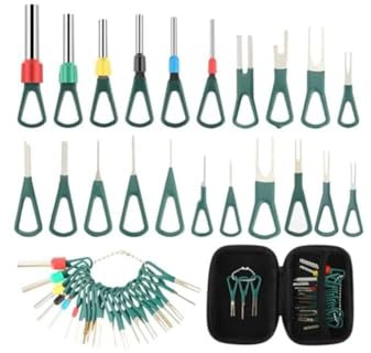 21pcs Automotive Terminal Removal Tool Kit with Steel and Plastic Pin Extractors for Wire Connector Depinning, Green, Suitable for Car Wiring and Audio Repair
