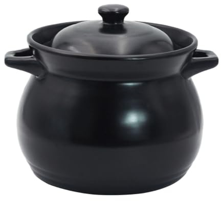 MUCKLILY Pentola in Terracotta Nera da 1,1 l Coperchio, Casseruola Multiuso per Zuppa e Stufato, Vaso da Cucina Resistente al Calore per Riso e Pollo Brasato, Adatta per Uso Domestico
