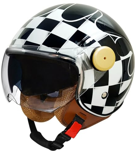 Casco Moto 3/4 Retrò Caschi Jet E Demi-Jet Omologato DOTECE Caschi Cromwell Con Doppia Visiera Aperto Casco Leggero Per Chopper Scooter Cascos Mezzo Scodella Uomini Donne H,XL:61-62CM