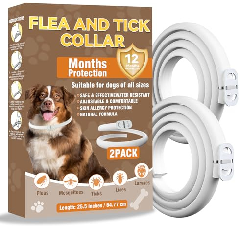 Inpumo Collar Antiparasitario para Perros, Collar Antipulgas y Garrapatas, Apto para Todos los Tamaños, Fórmula Natural Segura, Material Impermeable, Dura 12 Meses (2)