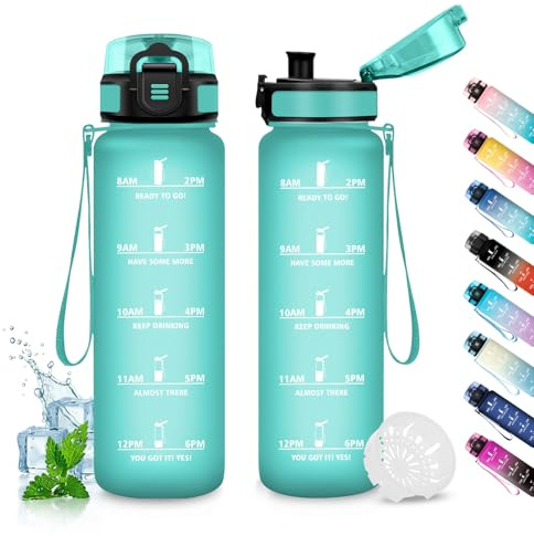 JAPORIA Borraccia 500ml, Borraccia Motivazionale con Filtro, Borracce senza BPA, a Prova di Perdite, Bottiglia Acqua Adulto, per Sportiva, Bici, Viaggio, Corsa, Yoga, Ufficio, Scuola