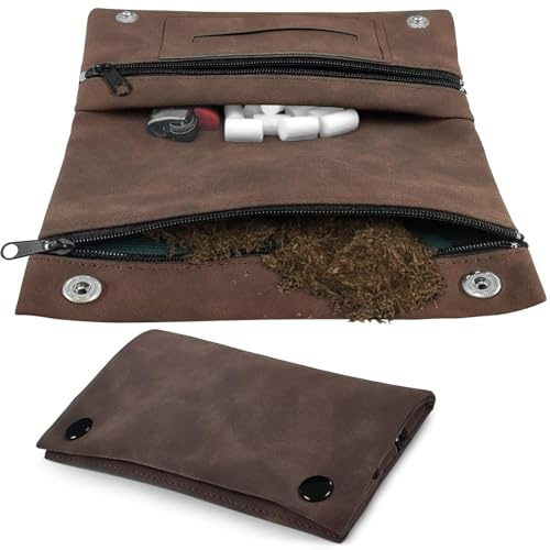 Tobacco Pouch Leather Turning Bag for 30 g, Tobacco Bag for Tobacco Rotating Tobacco Bag for Fresh Tobacco Tobacco Bag Leaf Compartment Used Leather Look Turner Bag Brown