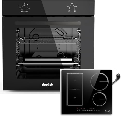 Cooksir Four Encastrable 60CM 4 Fonctions, Four Grande Capacité 65 Liters avec Prise+Plaque Induction 4 Feux avec Prise 3500W, Zone Combinée