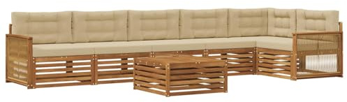 vidaXL Outdoor-Sofagarnitur mit Kissen 7 pcs Natur und Beige, Lounge-Sofa für die Terrasse, modernes, wetterfestes Gartenmöbel-Set für Bequeme Sitzgelegenheiten