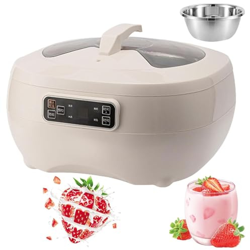 Yogurtiera Automatica,Fermentatore Intelligente da 5L/8L con Rivestimento in Acciaio Inossidabile e Schermo LCD,Controllo della Temperatura e Tempo Regolabili,for Yogurt Greco/Pane/Natto(White,5L)