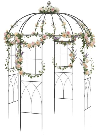 GYMAX Arche de Jardin Rosier en Forme de Cage à Oiseaux, 203 x 296 cm