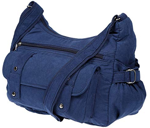 Christian Wippermann Hochwertige Canvas Umhängetasche Damen - 32x26x13 cm - Großes Front- & Rückfach - Waschbar bei 30 - Umhängetasche Stoff Damen Groß mit Vielen Fächern - Schultertasche Blau