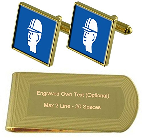 Select Gifts Warnschild Hard Hat Gold-Manschettenknöpfe Geldscheinklammer Gravur Geschenkset