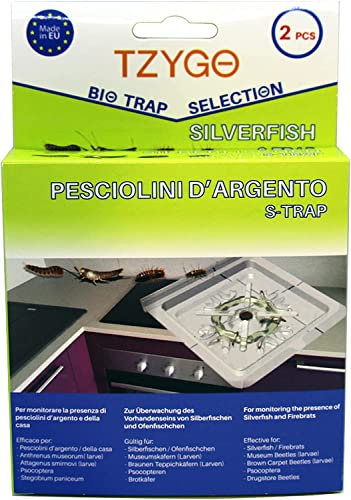 TZYGO Silverfish S-Trap | 2 Trampas Biológicas para Pececillos de Plata | Cómo eliminar pececillos de plata en casa sin pesticidas | Pack de 2 trampas + 2 cebos feromónicos