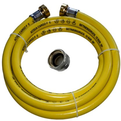 Heizung Füllschlauch 2,5m, 5m, 10m mit Adapter für Wannen- oder Duscharmatur Gewinde ½“ x ¾“ – robuster Heizungsbefüllschlauch, druckfest, PVC-verstärkt, (5m)