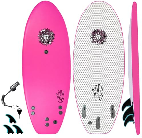 KONA SURF CO. The 4-4 Surfboard for Beginners Kids and Adults - Soft Top Foam Surfboards for Beach - Surf as a Boogie Board Bodyboard or Softboard - Includes Fins and Leash in Grey sz:4ft 4in