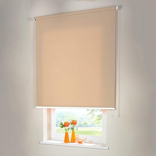 Sonnenschutz-HH® - Seitenzugrollo Verdunkelungsrollo - Außenmaß Breite 65 x 60 cm Höhe beige-karamell - Lichtundurchlässig Blickdicht Rollo für Abdunkelung Kettenzugrollo inkl. Universalträger