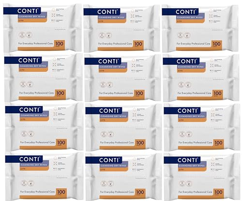 Conti Standard - Patient Cleansing Dry Wipes, Every Day Universal Use Cleaning Cloths, Wipe Size 26cm x 20cm, 100 Wipes Per Pack - 12 Pack