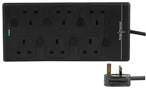 PRO ELEC PELB1946 10m 6 Way Individually Switched Surge Protected Extension Lead, Black