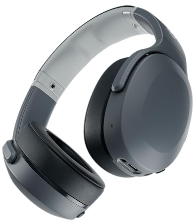 Skullcandy Crusher Evo over-ear-hörlurar med mikrofon, bluetooth, justerbar Sensory Bass, snabbladdning och 40 timmars batteritid – Grå
