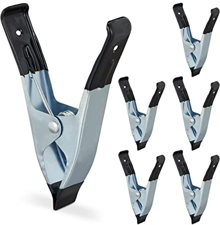 Relaxdays Klemmzwingen Metall, große Federzwingen im 6er Set, Spannweite 50 mm, Foto, Pool, Leimklemmen 145 mm, schwarz