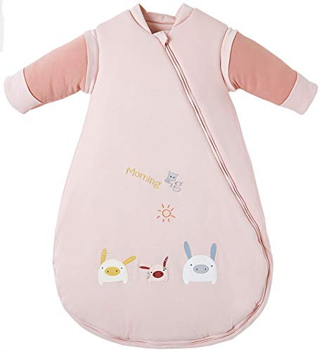 Chilsuessy Kinderschlafsack Baby Winterschlafsack Schlafsaecke aus Bio Baumwolle von Geburt bis 4 Jahre alt, Rosa Schwein/3.5 Tog, L/Baby Höhe 80-90cm