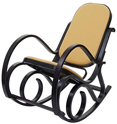 Mendler Schaukelstuhl M41 - Walnuss-Optik, Stoff/Textil gelb | Schwingsessel, Fernsehsessel, Massiv-Holz
