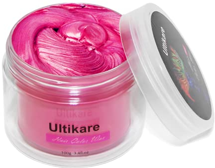 Haarfarbe Wachs,Ultikare Temporäre Haarfärbemittel, Instant Hair Dye Cream Mud Washable Natürliche Haarfarbe Pomade, Styling Hair Clays for Men Women for Party, Cosplay & Halloween (Pink)…