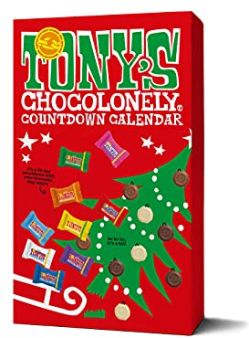 Tony's Chocolonely Big Advent Calendar - Christmas Countdown 25 Chocolates - Mix of 10 Tiny Tony's Flavours - Vegetarian - Belgian Fairtrade Chocolate, 225g