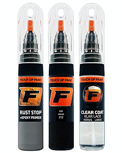 FIRANTO Lackstift Autolack Reparaturset für Volvo 717 Onyx Black - 3-in-1 Autolack Kratzer Reparaturstift 15ml Grundierung, Klarlack