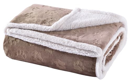 Qeils Hundedecken für große Hunde, wasserdichte Katzendecke, waschbar, Sherpa-Fleece, Welpendecke, weicher Plüsch, wendbarer Überwurfschutz für Bett, Couch, Auto, Sofa, 152,4 x 203,2 cm, Taupe