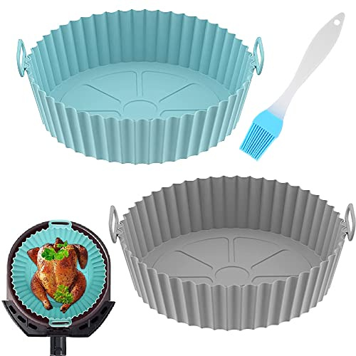 VIKKI Lot de 2 casseroles en silicone de qualité alimentaire pour friteuse à air, 20,3 cm, réutilisables