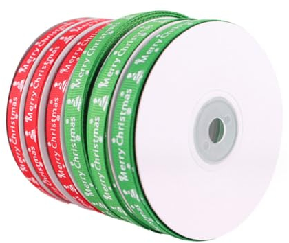 AstarFavor Schleifenband Weihnachten, 6 Rollen Dekobänder, 10mm Ripsband für Geschenk Dekoration (22m/Rollen), Rot und Grün (with rich Christmas elements), Polyester