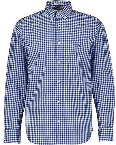 GANT Herr REG POPLIN Gingham-skjorta klassisk skjorta, collegeblå, standard, College Blue, XL