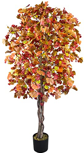 Decovego Ginkgo Ginkgobaum Kunstbaum, Kunstpflanze 180 cm, mit Echtholz Stamm, realistische Deko für Wohn- & Büroräume, Allergikerfreundlich & Pflegeleicht