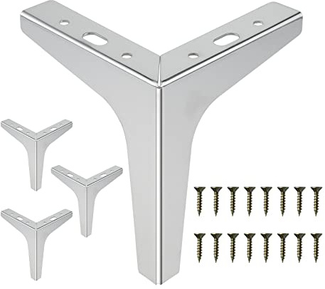 Yetaha 4pcs Chrome Sofa Legs, 15cm Silver Metal Modern Furniture Feet, Silver Metal Triangle Furniture Legs Replacement Feet for Cabinet Ottoman Sofa Bookcase