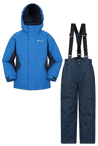 Mountain Warehouse Kids Ski Jacket & Trousers Set - Snowproof Ski Outfit, Front Pockets, Fleece Lined Skiwear, Integrated Snowskirt - Best for Winter Snowboarding Blue (01) Kids Size 5-6 Years