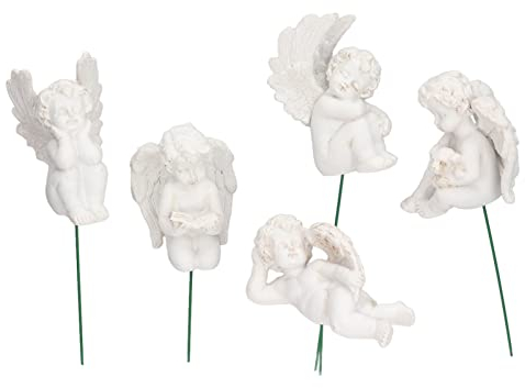 Cyrank Decorative Angel Garden Stakes, 5pcs Miniature Angel Fairy Garden Angel Mini Angel Garden Ornament Small Memorial Statue for Outdoor Lawn Decor