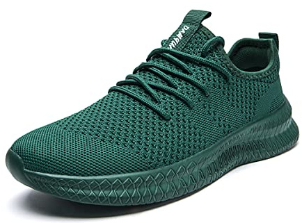 FUJEAK Chaussures de marche pour homme, chaussures de sport, chaussures de course, de tennis, chaussures de loisirs, chaussures de course sur route, tendance, légères, respirantes, vert foncé, 42 EU