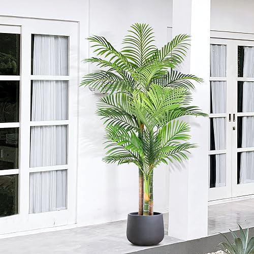 Keeplush 6ft Tall Triple Golden Cane Artificial Palm Tree Outdoor, Large Artificial Plants Outdoor Tree for Living Room Patio Office Home Decor 1PCS